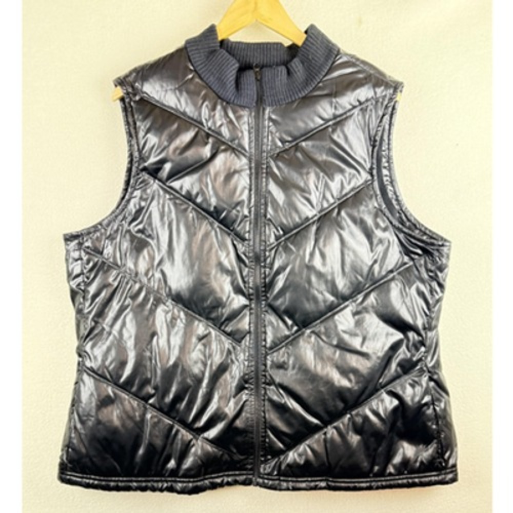Old Navy Womens XXL Black Quilted Puffer Vest Full Zip Fleece Lined Mock Neck